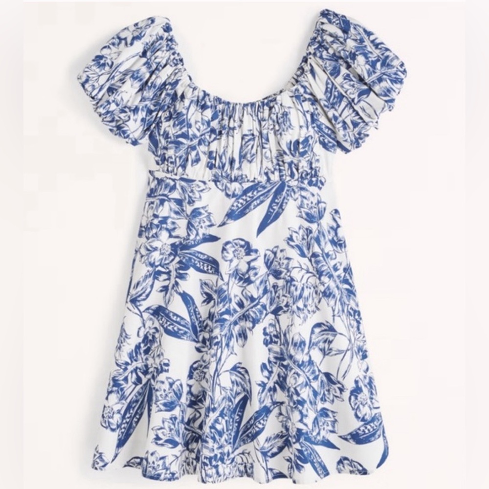 Blue & White Puff Sleeve A&F Dress (Tall)